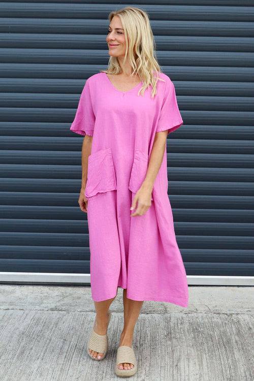 Solange Pocket Linen Dress Fuchsia - Image 2