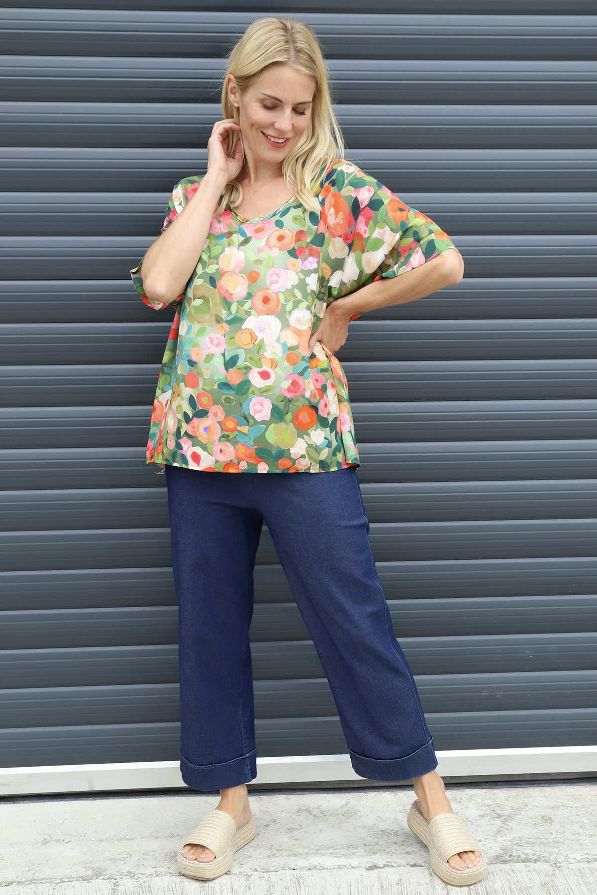 Luciella Print Top Khaki