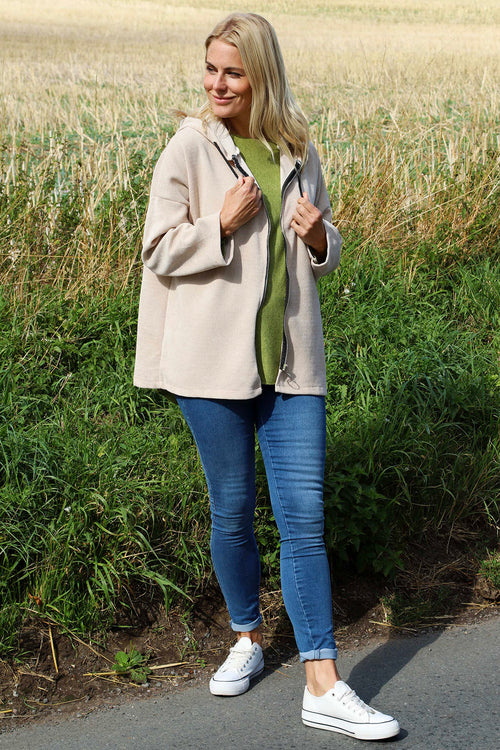Verys Cord Zip Hooded Jacket Stone - Image 1