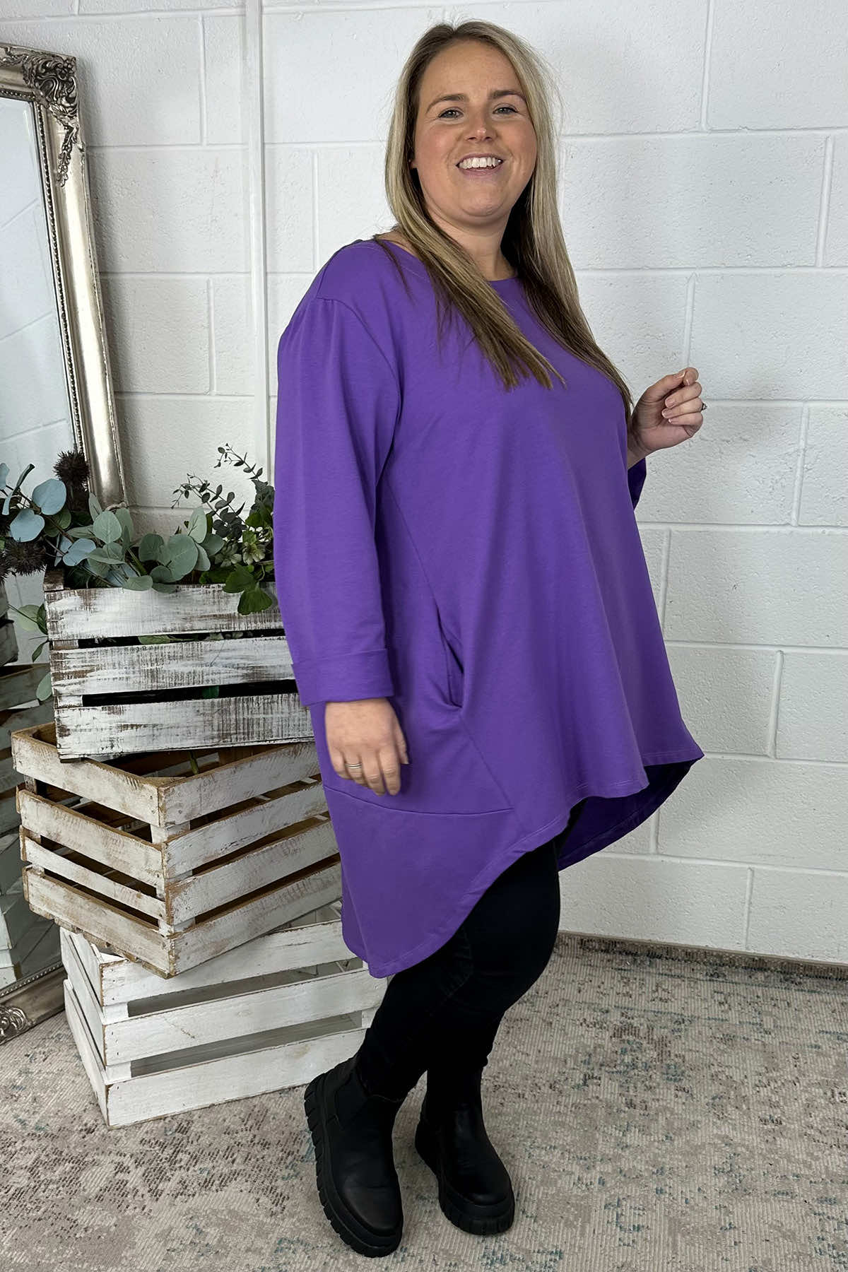 Binky Dipped Hem Cotton Tunic Purple