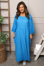 Linette Washed Linen Dress Aqua Aqua - Linette Washed Linen Dress Aqua