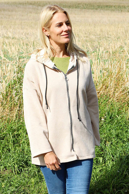Verys Cord Zip Hooded Jacket Stone - Image 2