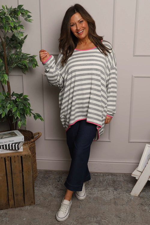 Ariella Stripe Top Grey - Image 1