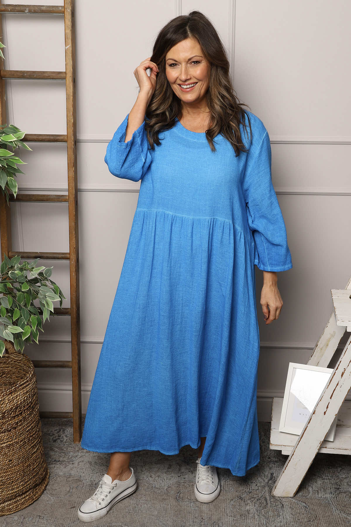 Linette Washed Linen Dress Aqua