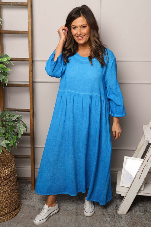 Linette Washed Linen Dress Aqua - Image 2