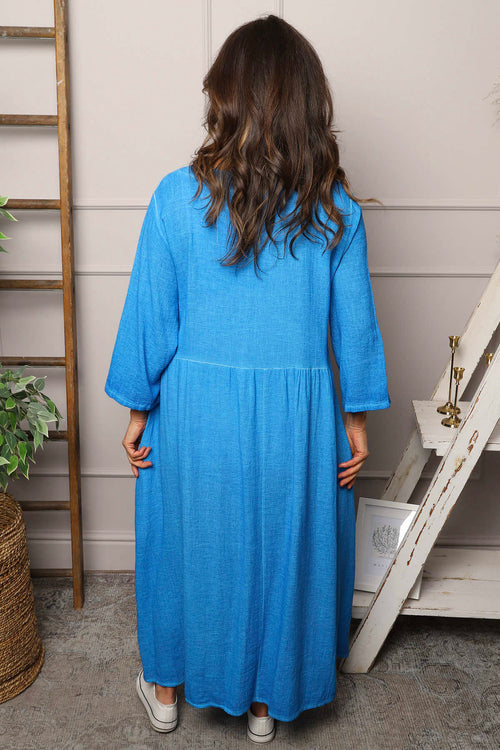 Linette Washed Linen Dress Aqua - Image 4