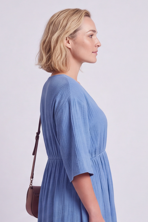 Illaria Crinkle Cotton Dress Colbalt - Image 3