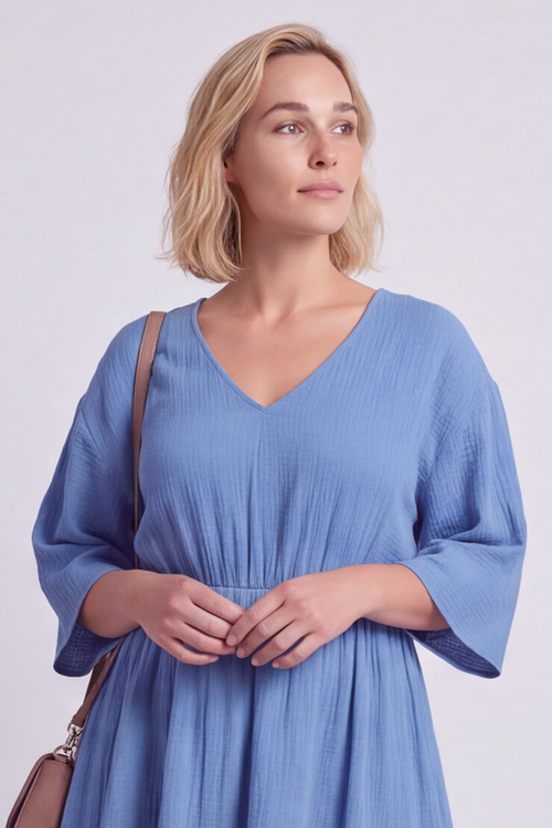 Illaria Crinkle Cotton Dress Colbalt - Image 2