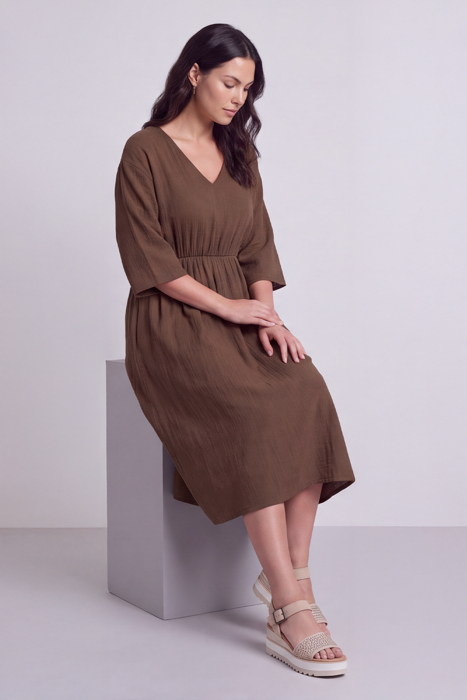 Illaria Crinkle Cotton Dress Cocoa