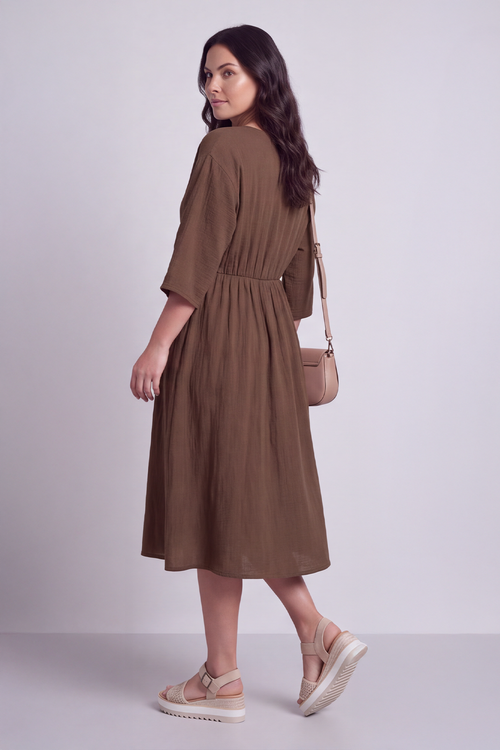 Illaria Crinkle Cotton Dress Cocoa - Image 2