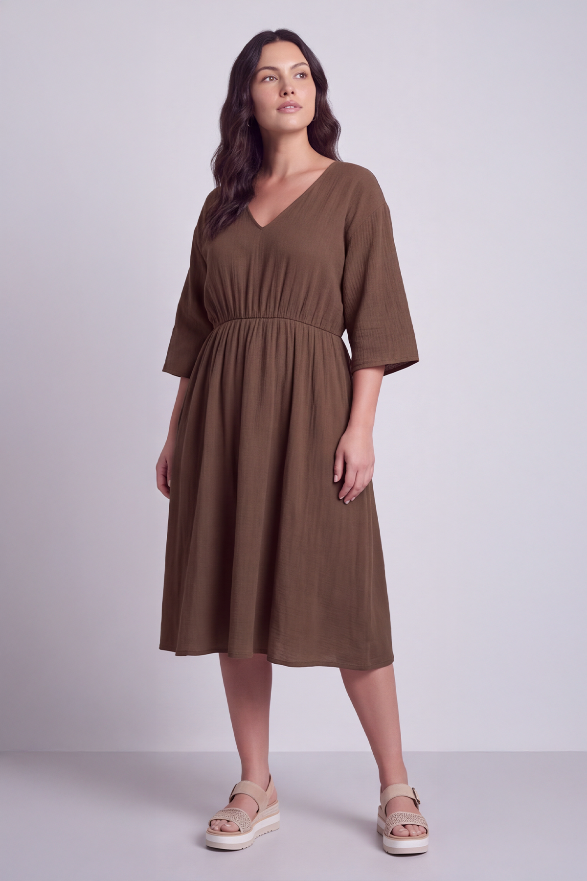 Illaria Crinkle Cotton Dress Cocoa