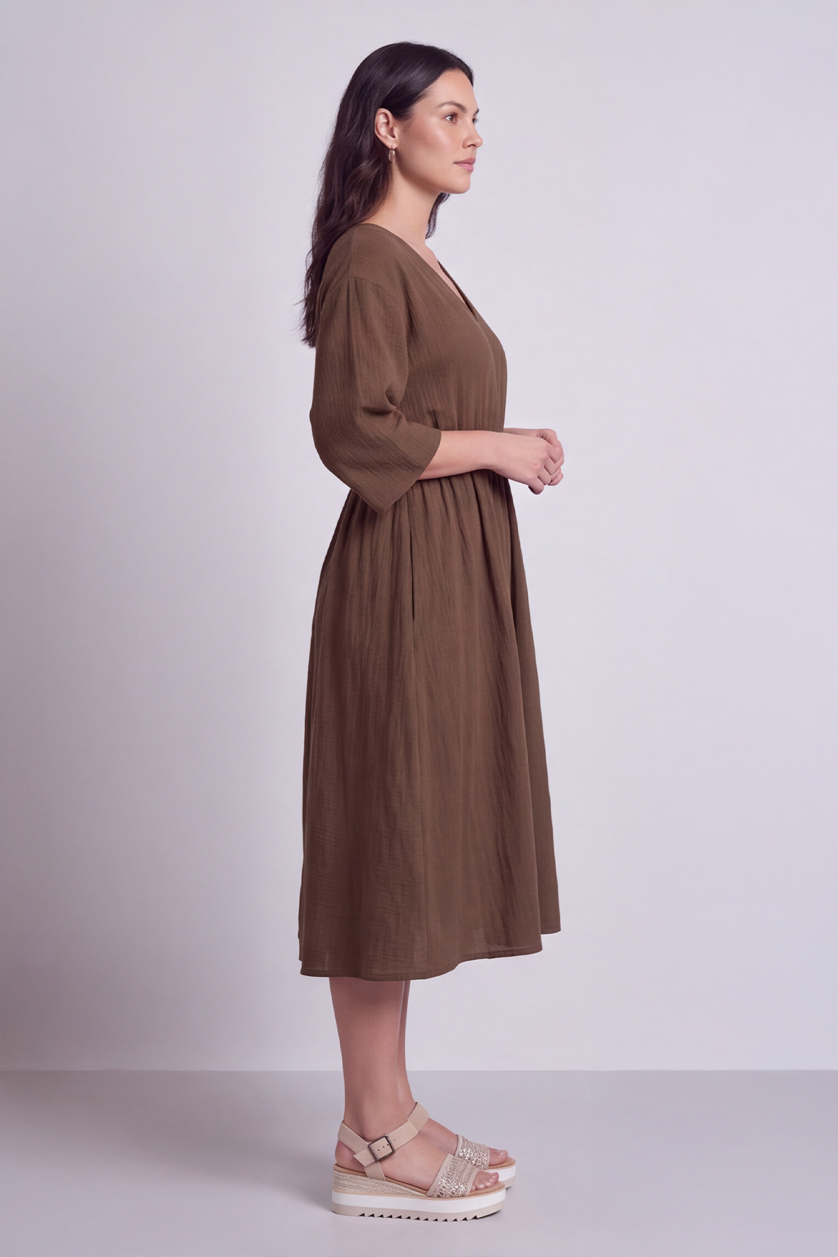 Illaria Crinkle Cotton Dress Cocoa