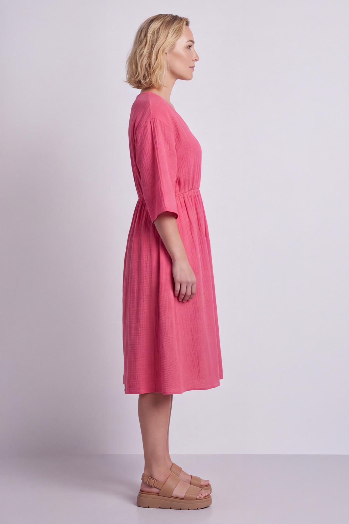 Illaria Crinkle Cotton Dress Fuchsia