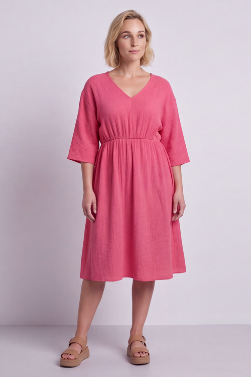 Illaria Crinkle Cotton Dress Fuchsia - Image 4