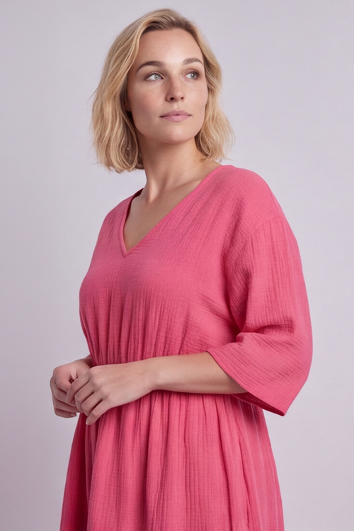 Illaria Crinkle Cotton Dress Fuchsia - Image 2
