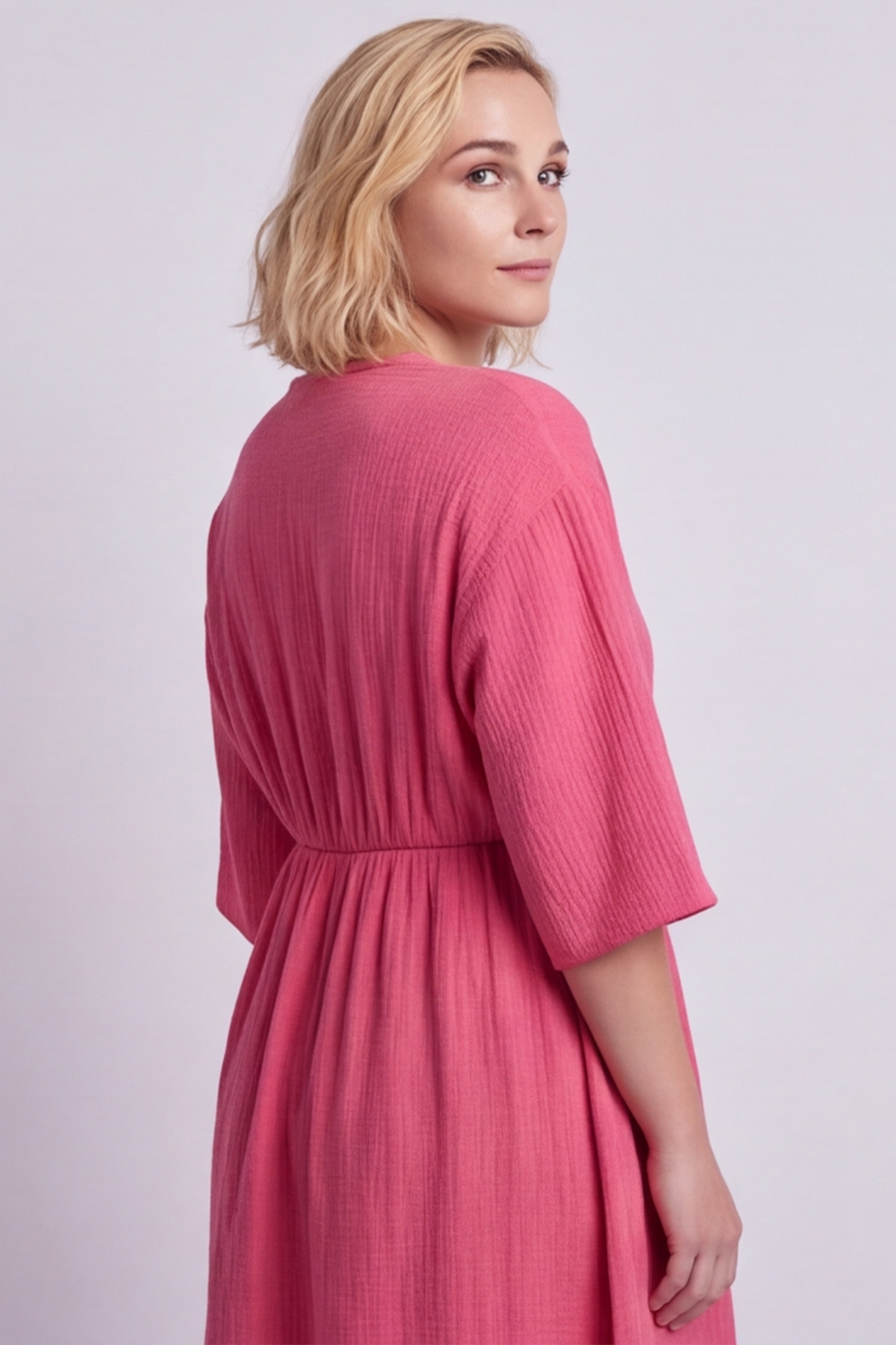 Illaria Crinkle Cotton Dress Fuchsia
