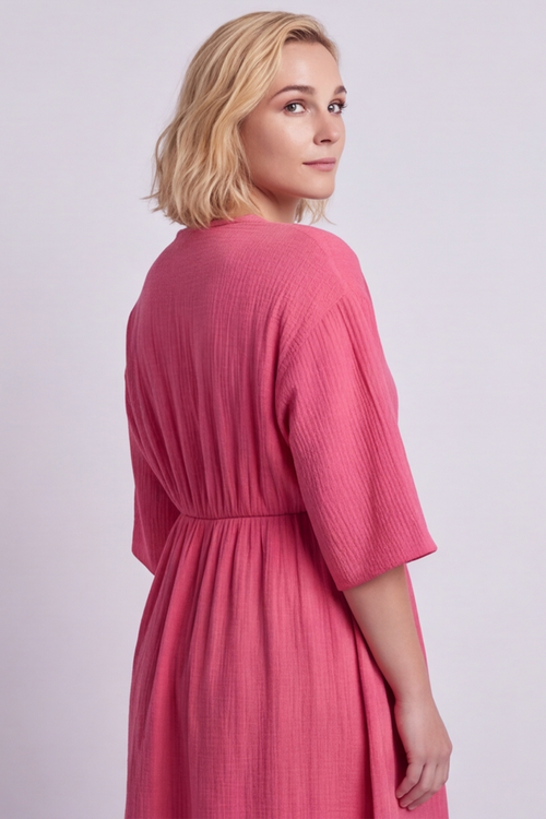 Illaria Crinkle Cotton Dress Fuchsia - Image 5
