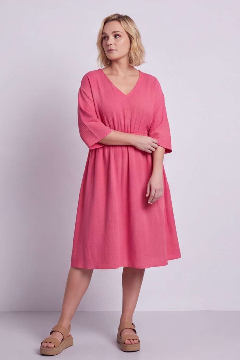Illaria Crinkle Cotton Dress Fuchsia
