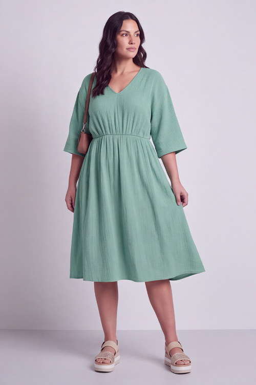 Illaria Crinkle Cotton Dress Mint Green - Image 2