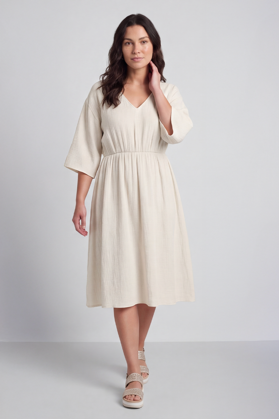 Illaria Crinkle Cotton Dress White