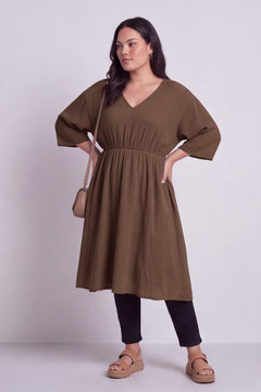 Illaria Crinkle Cotton Dress Cocoa