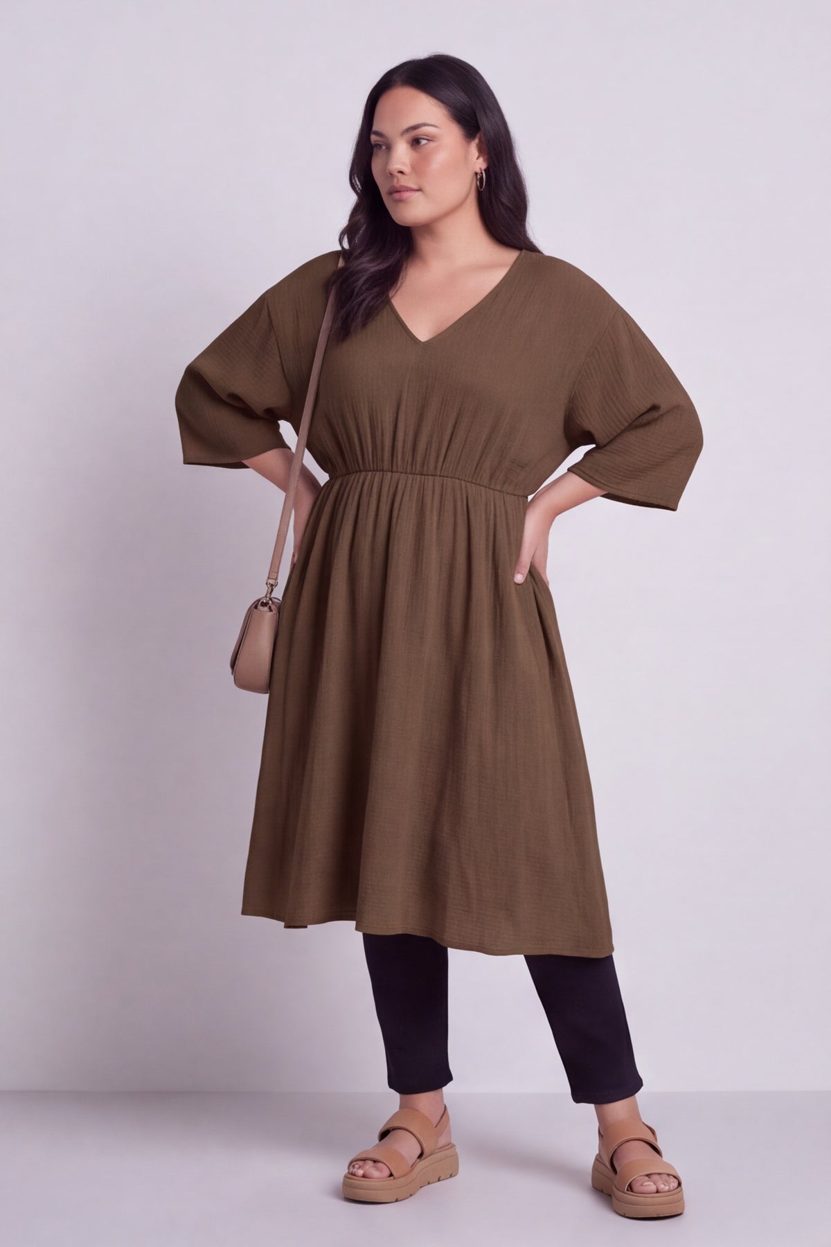 Illaria Crinkle Cotton Dress Cocoa
