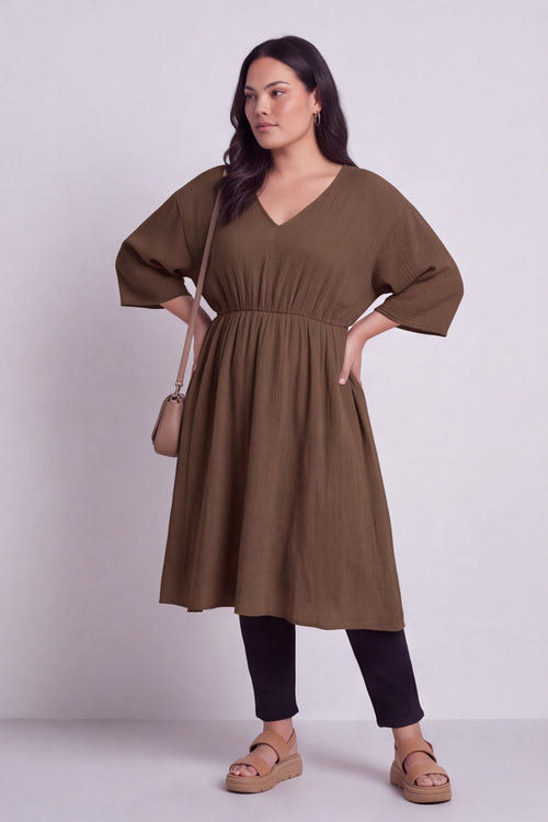 Illaria Crinkle Cotton Dress Cocoa - Image 1