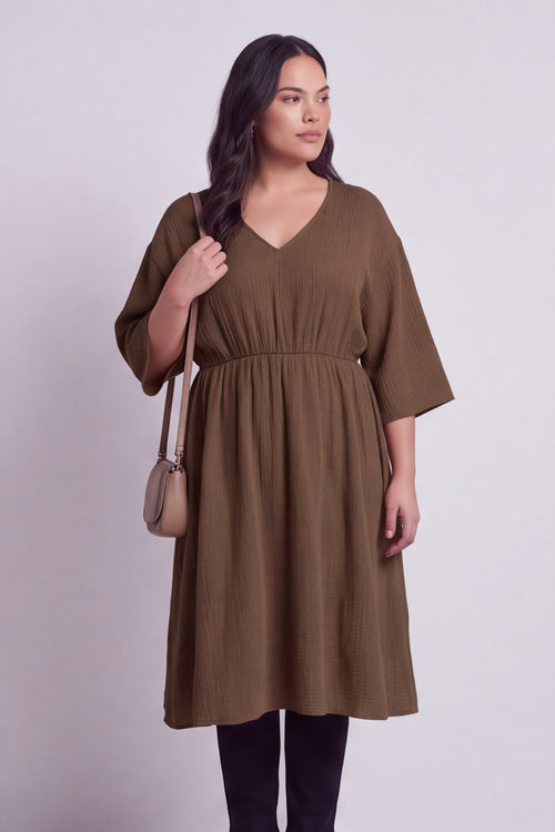 Illaria Crinkle Cotton Dress Cocoa - Image 5