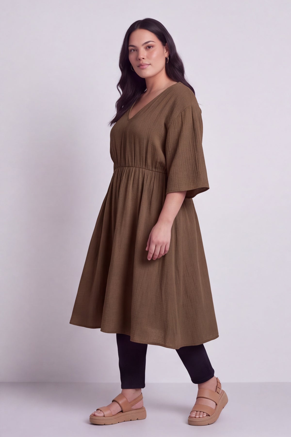 Illaria Crinkle Cotton Dress Cocoa