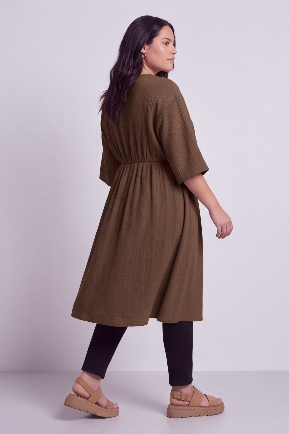 Illaria Crinkle Cotton Dress Cocoa