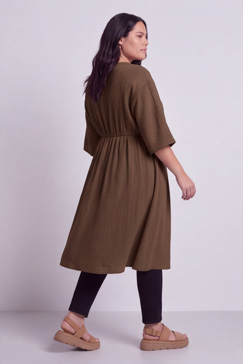 Illaria Crinkle Cotton Dress Cocoa - Image 2