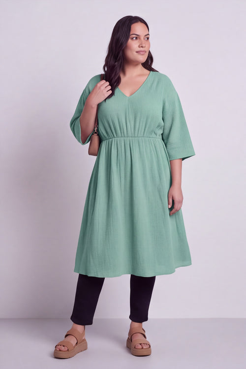 Illaria Crinkle Cotton Dress Mint Green - Image 1