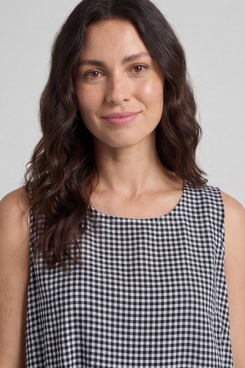 Imani Sleeveless Gingham Dress Black - Image 3
