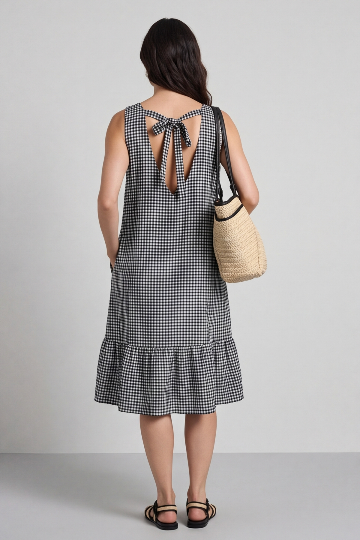 Imani Sleeveless Gingham Dress Black