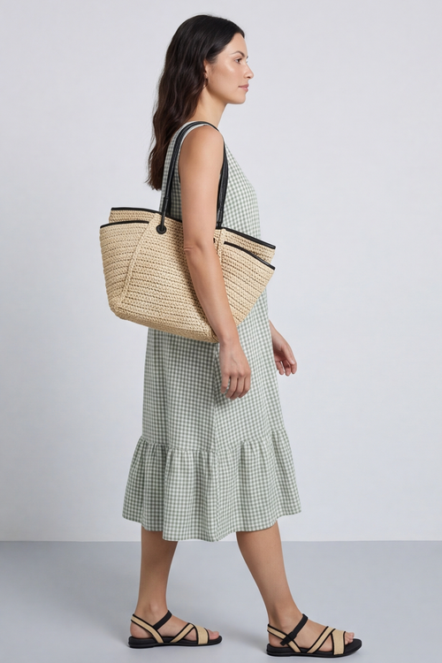 Imani Sleeveless Gingham Dress Khaki - Image 4