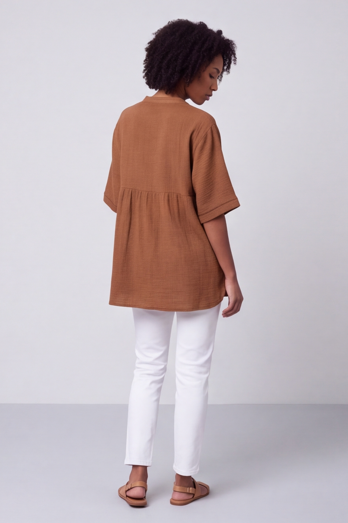 Indi Button Cotton Brown Top