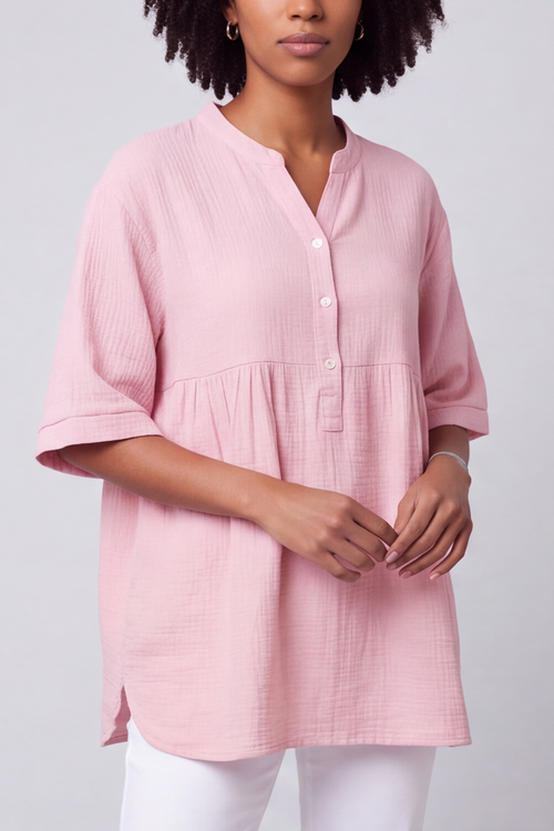 Indi Button Cotton Pink Top - Image 2