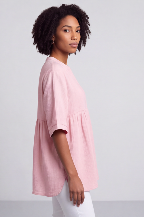 Indi Button Cotton Pink Top - Image 4