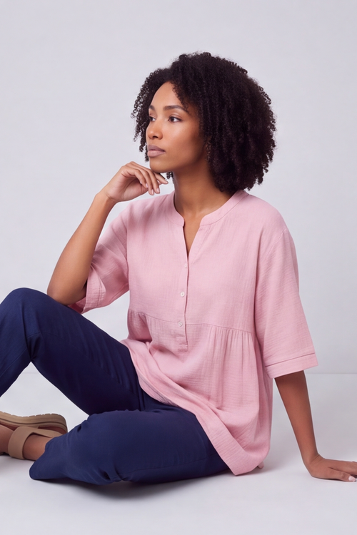 Indi Button Cotton Pink Top - Image 5