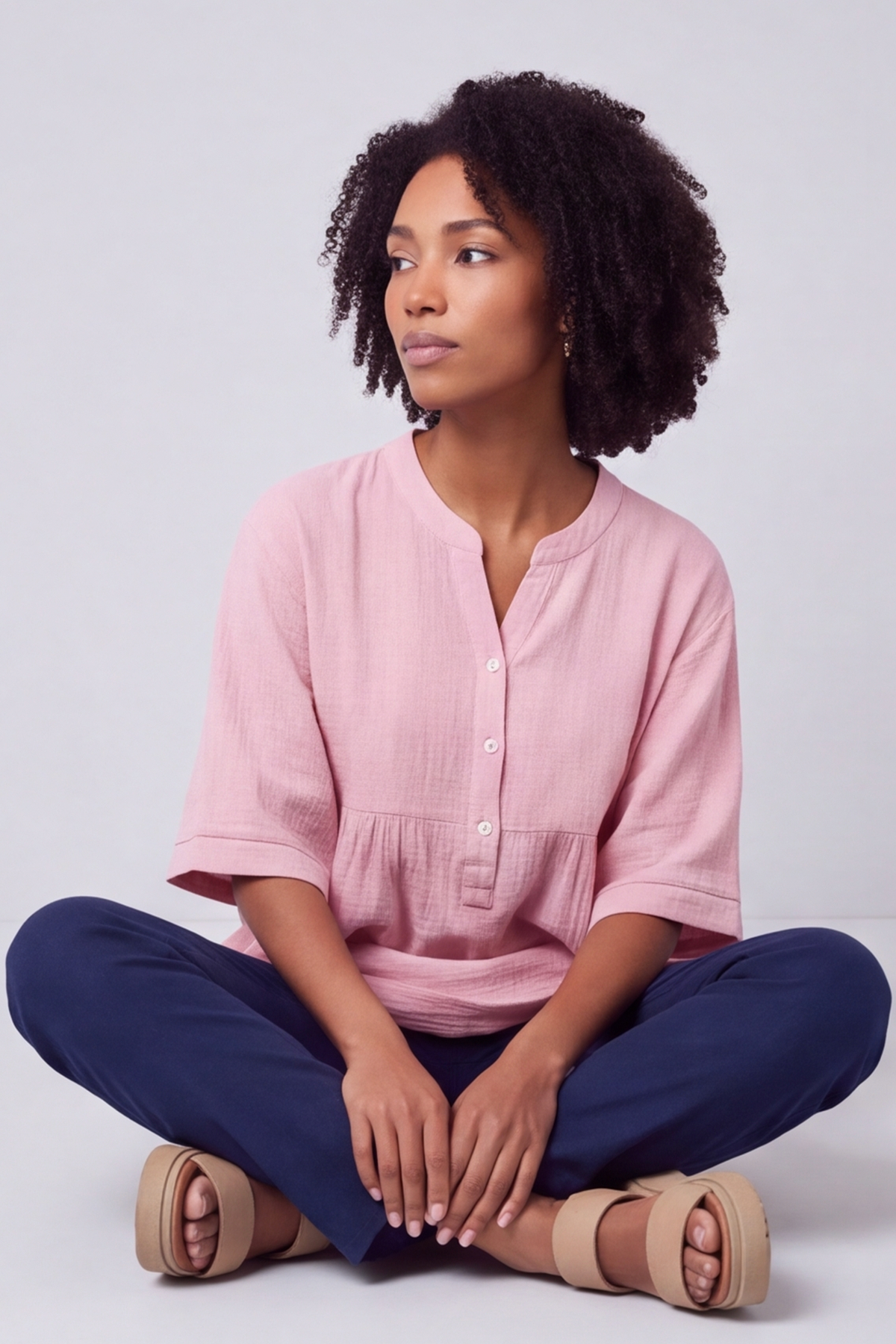 Indi Button Cotton Pink Top