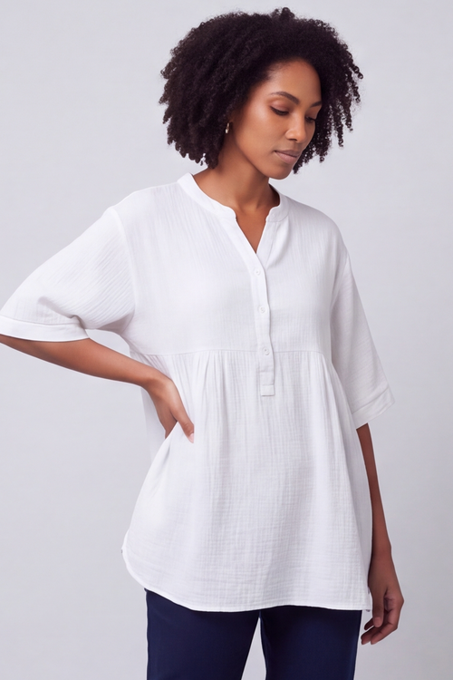 Indi Button Cotton White Top - Image 1