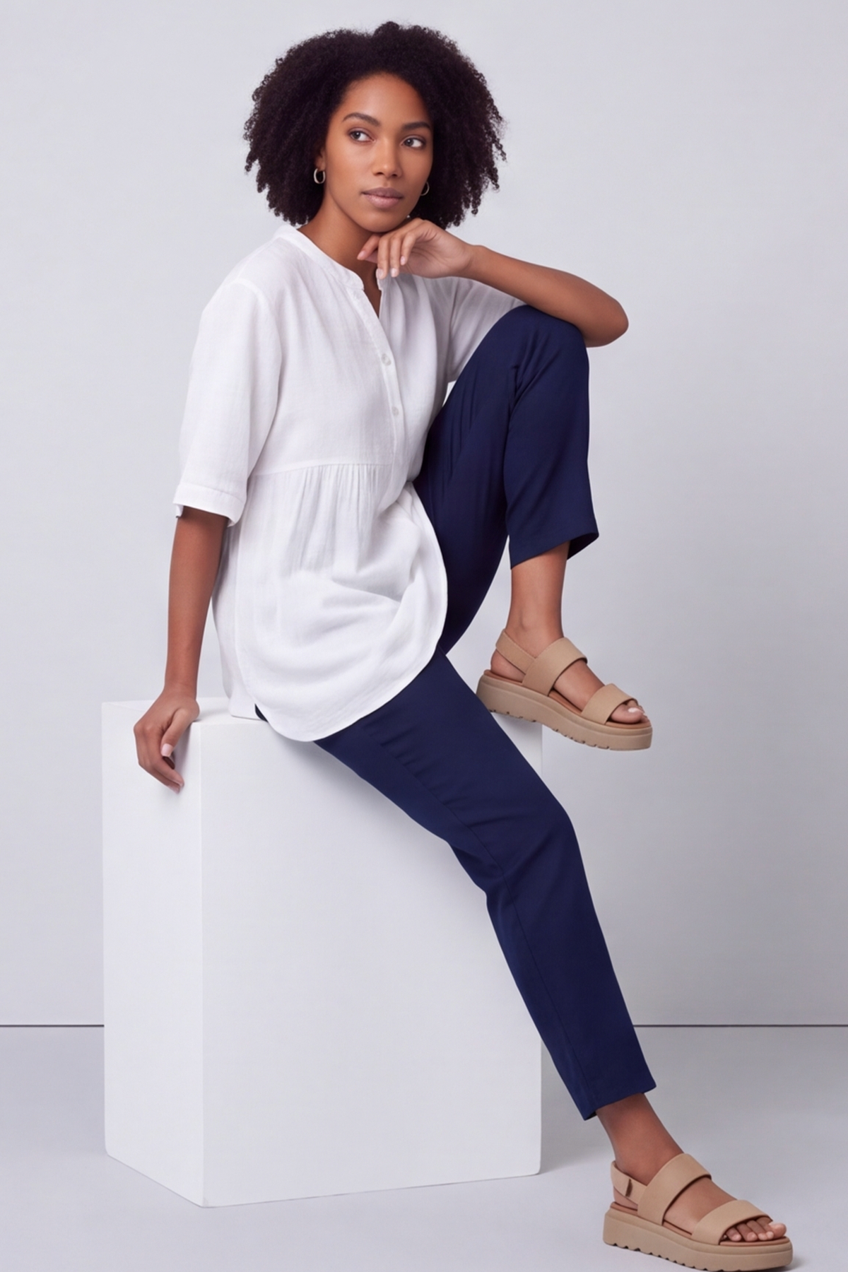 Indi Button Cotton White Top