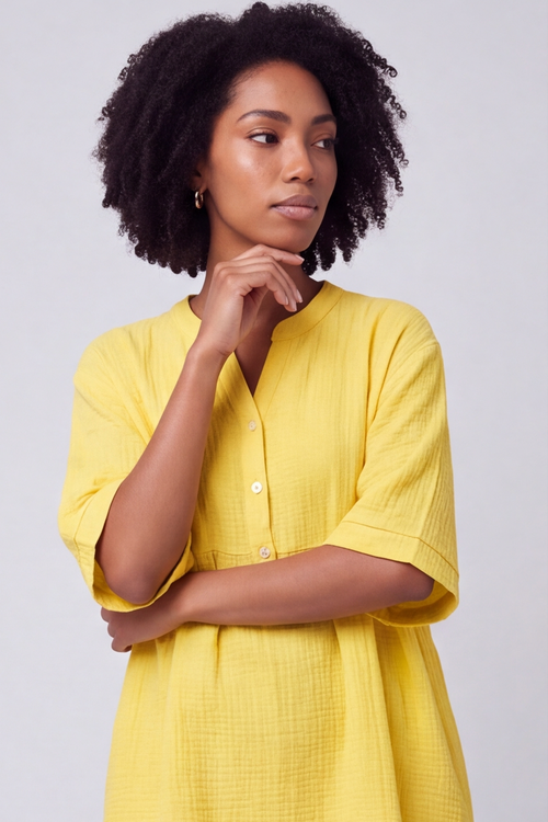 Indi Button Cotton Yellow Top - Image 3