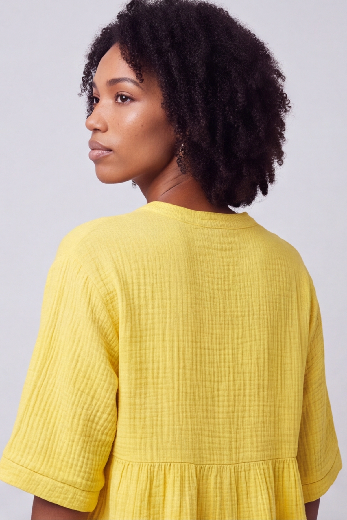 Indi Button Cotton Yellow Top