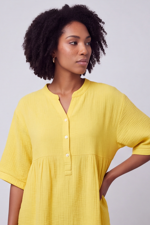Indi Button Cotton Yellow Top - Image 6