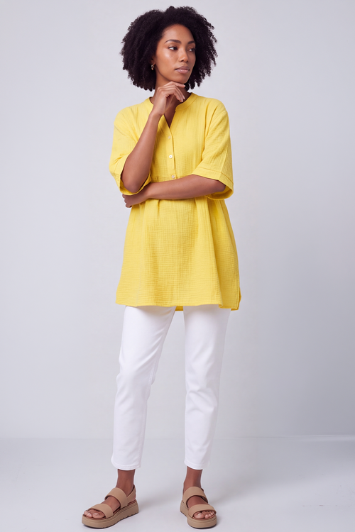 Indi Button Cotton Yellow Top - Image 1
