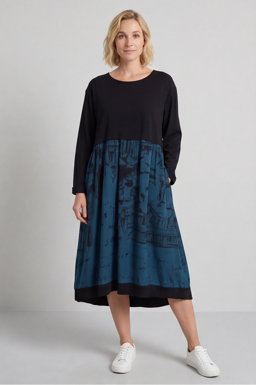 Janette Print Cotton Dress Teal - Image 2