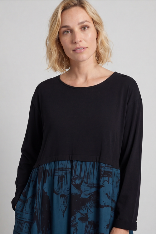 Janette Print Cotton Dress Teal - Image 3