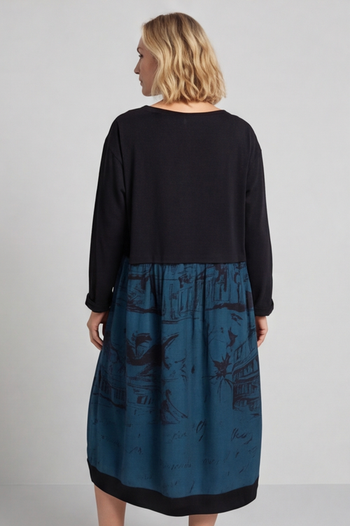 Janette Print Cotton Dress Teal - Image 4