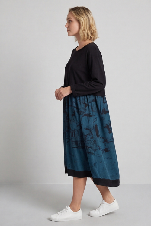 Janette Print Cotton Dress Teal - Image 5